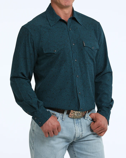 Cinch® Men's ArenaFlex Modern Fit Snap Front Long Sleeve Western Shirt - Teal Paisley