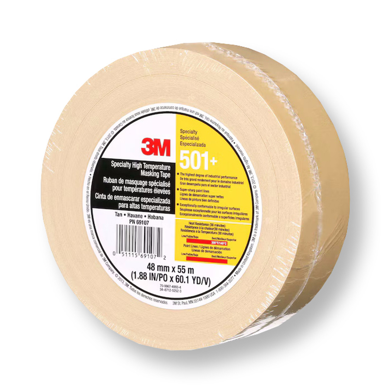 3M 501+ Specialty High Temperature Tan Masking Tape 48 mm x 55 Individually Wrapped