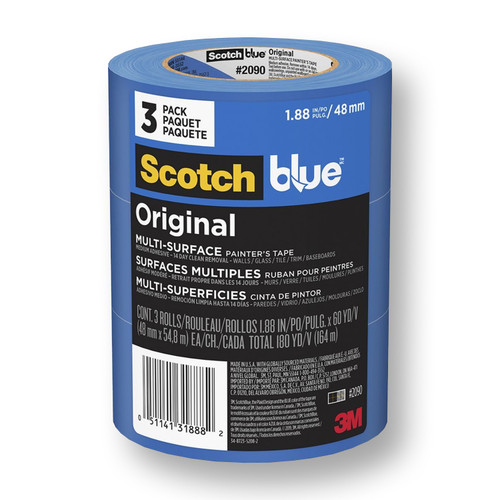 3M 2090-48EP3 Scotch Blue Original Painter's Tape 2090-48EP3, 1.88 in x 60 yd (48mm x 54,8m), 3 rolls/pack