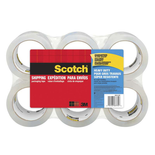 3M 3850-6-EF Scotch Packaging Tape 1.88 in x 54.6 yd (48mm x 50 m) Heavy Duty Shipping, 6 Pack