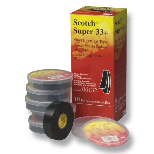 3M 33+ Scotch Super Black  Vinyl Electrical Tape, 3/4 in x 20 ft, Pack of 10