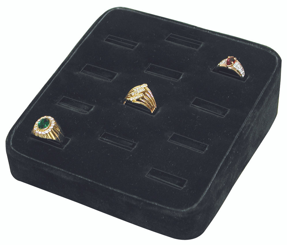 Black Velvet 12-Slot Ring Tray Jewelry Display - 888 Display USA, Inc.