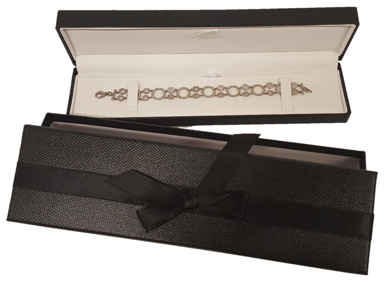 Exquisite Textured Black Bracelet Gift Box with Pre-tied Ribbon - 888 ...