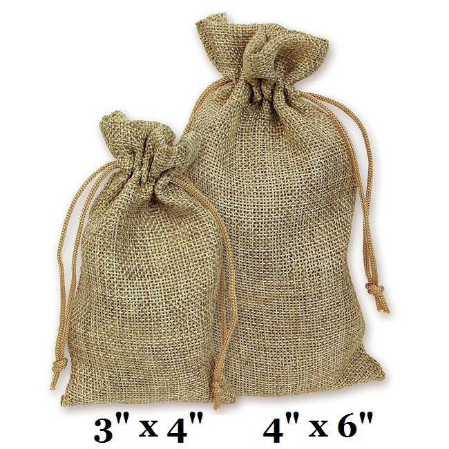 Natural Burlap Fabric Drawstring Bags - 12Bags/Pk (3