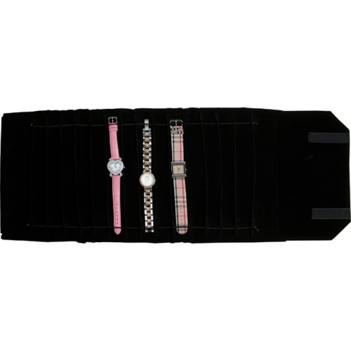 Black Deluxe Velvet Jewelry Rolls - 20 Sections (Watch/Bracelet)