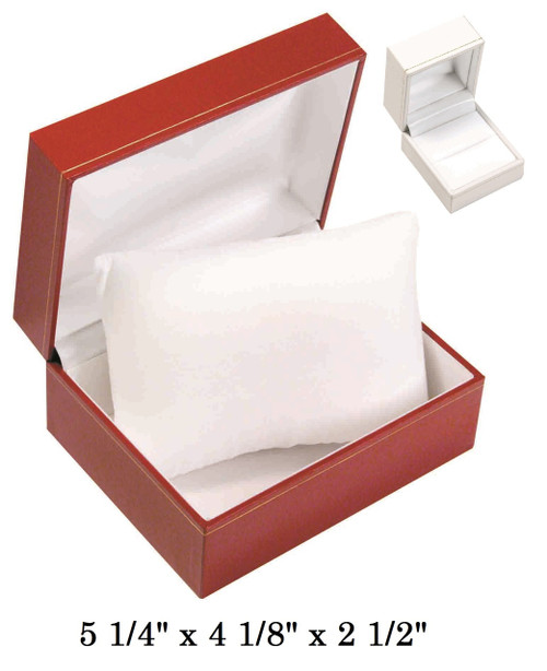 White w/Pillow White satin interior Leatherette Watch Box