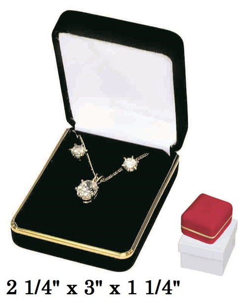 Classic Red Velvet Metal Pendant/Earring Gift Box with Goldtone Brass Trim