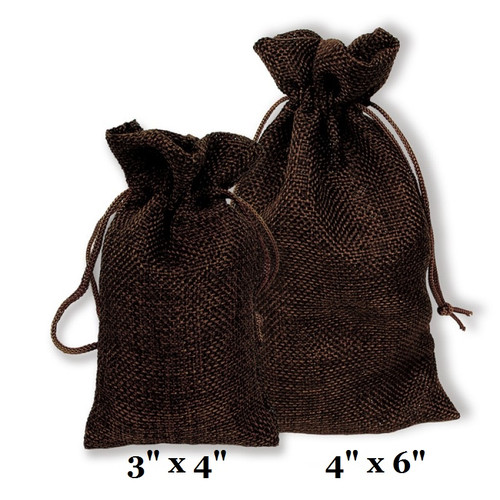 Brown Burlap Fabric Drawstring Bags - 12Bags/Pk (4" x 6")