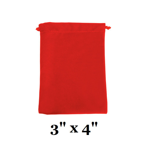 Red Ultra-Soft Velvet Drawstring Bags - 12 Bags/Pk (3" x 4"H)