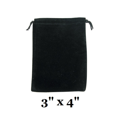 Black Ultra-Soft Velvet Drawstring Bags - 12 Bags/Pk (3" x 4"H)