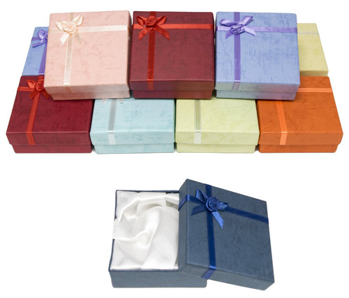 Cardboard Jewelry Bangle Gift Boxes with Rosebug Bows in Assorted Colors 3.5X3.5X1 (Pack of 12)