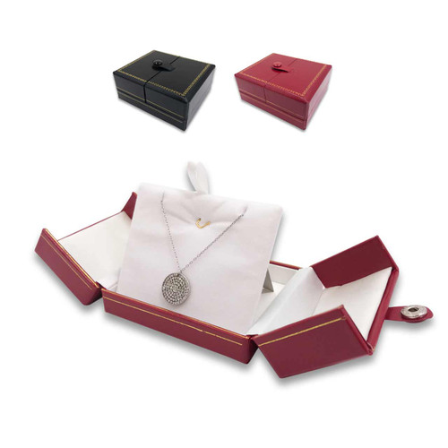 Large Pendant Snap-Tab Leatherette Box In Black and Red