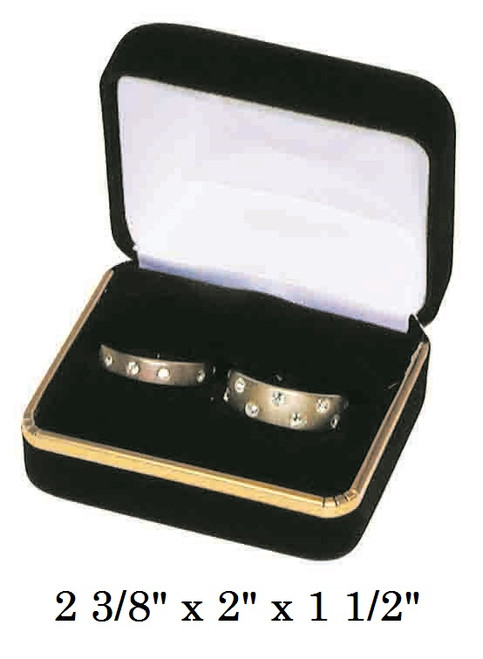 Classic Black Velvet Double Ring Gift Box with Brass Trim