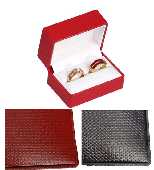 Exquisite Textured Black Double Ring Gift Box with Pre-tied Ribbon