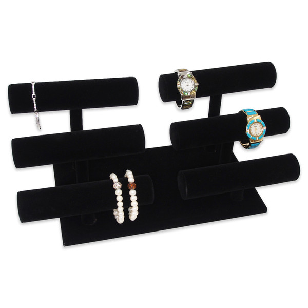 Black Velvet Double Triple T Bar with watches and bracelets for display