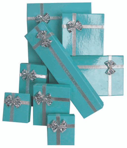 12 Boxes - Glossy Teal Bow Tie Gift Boxes for Bracelet or Watch  - 8" x 1 7/8" x 1"