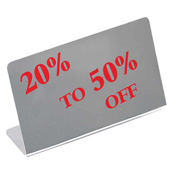 Large Metal "20% TO 50% OFF" Print Showcase/Showroom Sign - 3 1/2" x 2"H