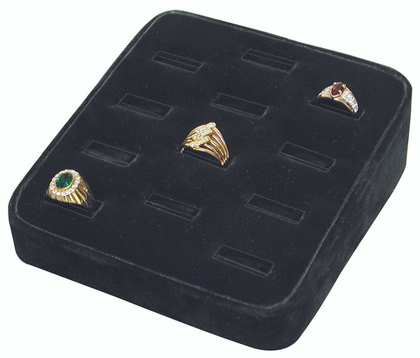 Black Velvet 12-Slot Ring Tray Jewelry Display
