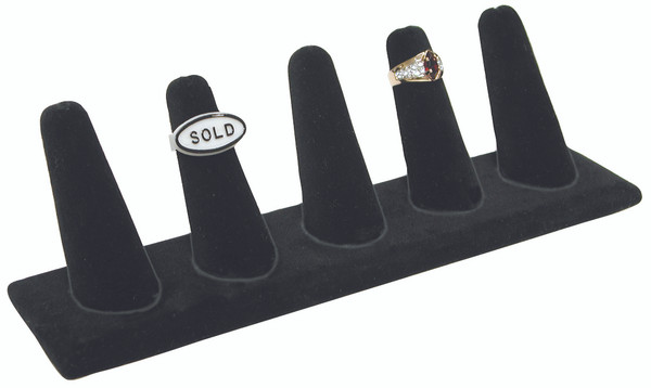 Black Velvet 5-Ring Tall Finger Jewelry Display