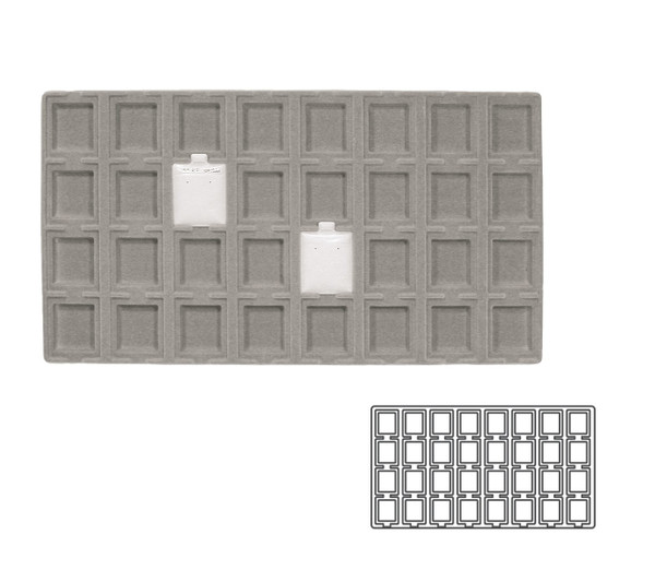 Grey 32 Compartment Puff Earring Card Flocked Tray Insert