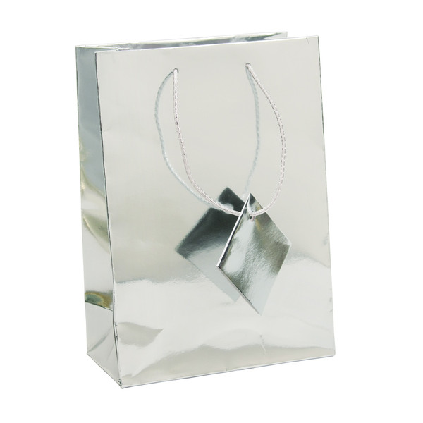 Silver Metallic Tote Bag - 4" x 2 3/4" x 4 1/2"H (10Bags/Pack)
