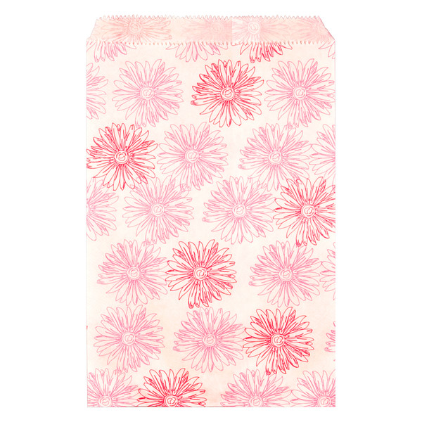 Pink Flower Pattern Paper Bags - 6" x 9" - 100Bags/Pack