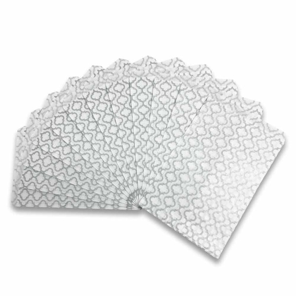 Silver Trellis Pattern on flat white paper bag