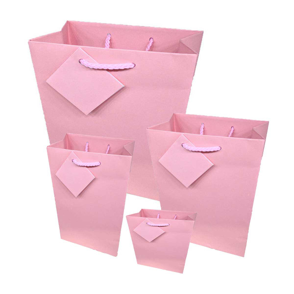 All 4 sizes of the Pink Matte Finish Shopping Tote Bags together