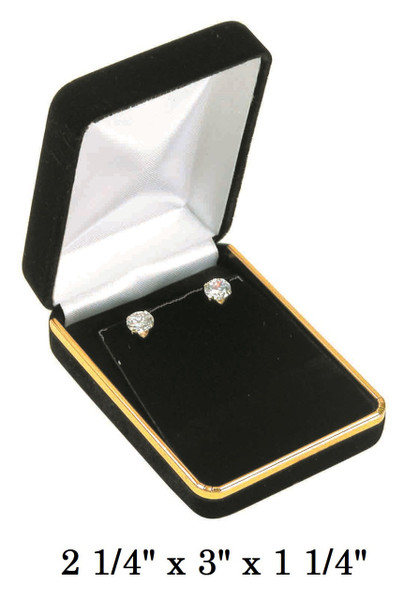 Classic Black Velvet Metal Pendant/Earring (w/Flap) Jewelry Gift Box with Brass Trim