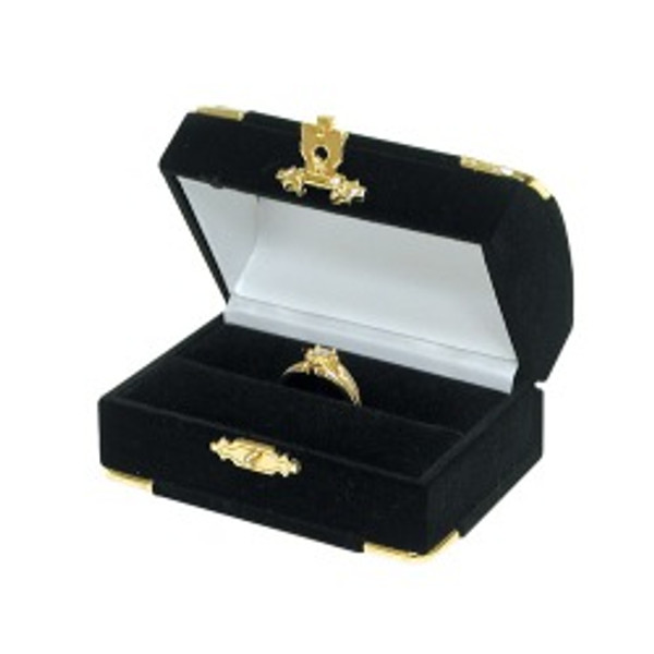 Black Double Ring Flocked Velvet Clasped Box