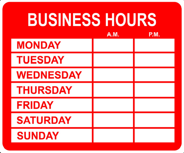 Plastic Store Business Hours Signage