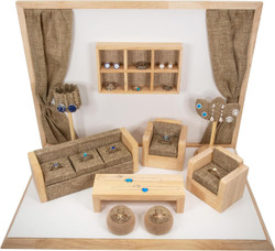 10 Piece Jewelry Display Set Living Room Themed display for Rings Bracelets, and Earrings.