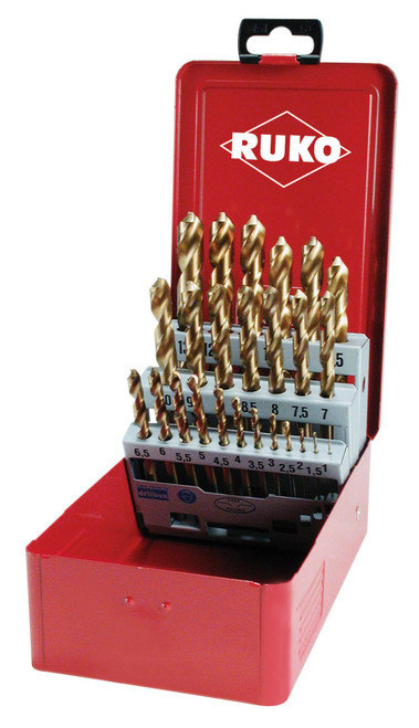 RUKO 25PC HSS-G TIN-COATED TWIST DRILL SET