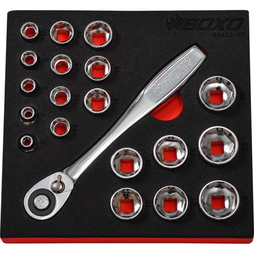 BOXO 3/8" 20PC LOW PROFILE SOCKET & RATCHET SET