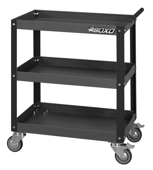 BOXO 3 Tray Service Cart - Black with Grey Shelves