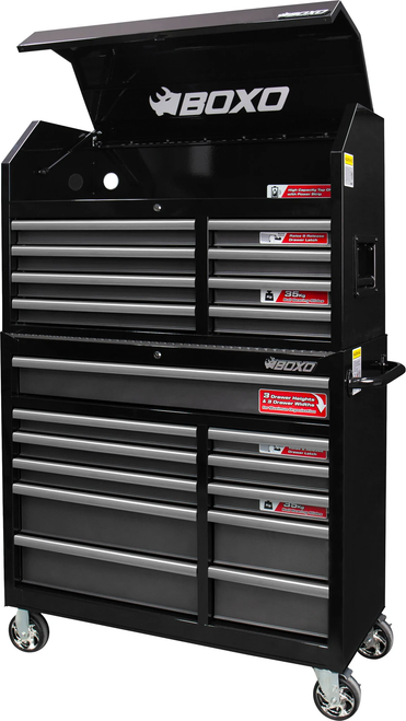 41" 19 Drawer Toolbox Stack with Drawer Trim Pack - Black Body/Silver Anodized Trims