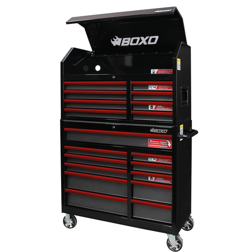 41" 19 Drawer Toolbox Stack with Drawer Trim Pack - Black Body/Red Anodized Trims