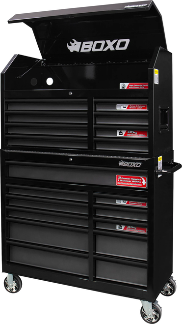 41" 19 Drawer Toolbox Stack with Drawer Trim Pack - Black Body/Black Anodized Trims