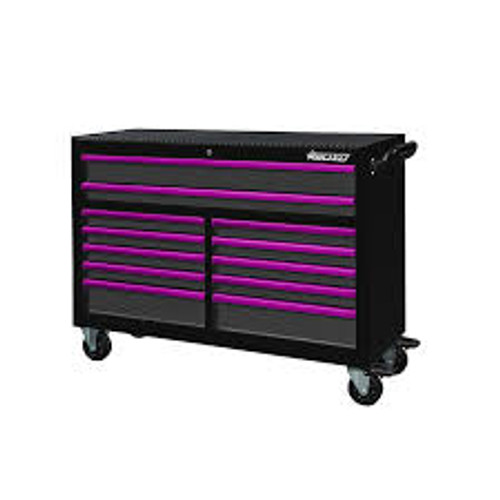 BOXO 53" 12 Drawer Roll Cabinet with Drawer Trim Pack - Black Body/Pink Gloss Trims