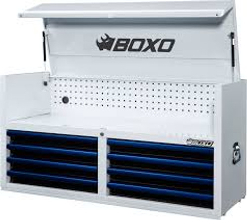 BOXO 53" 8 Drawer Top Box with Drawer Trim Pack - White Body/Blue Anodized Trims