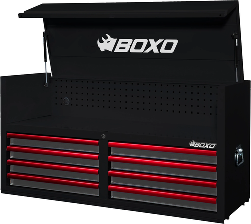 BOXO 53" 8 Drawer Top Box with Drawer Trim Pack - Black Body/Red Anodized Trims