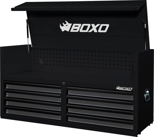 BOXO 53" 8 Drawer Top Box with Drawer Trim Pack - Black Body/Grey Anodized Trims