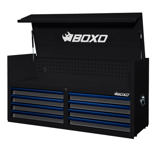 BOXO 53" 8 Drawer Top Box with Drawer Trim Pack - Black Body/Blue Anodized Trims