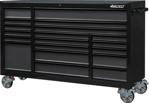 BOXO 72" 19 Drawer Triple Bank Roll Cabinet with Drawer Tk - Black Body/Black Anodized Trimsrim Pac