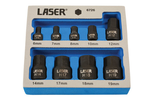 LASER 6726 1/4"3/8" LOW PROFILE IMPACT HEX BIT SET 9PC