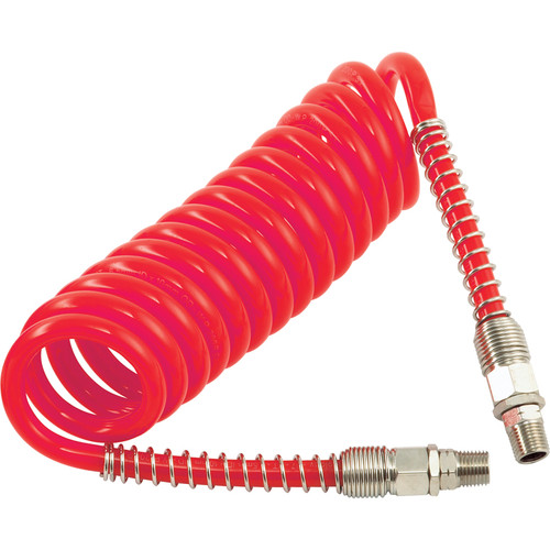 PCL HA5213 PU Coiled Hose Assembly, Red, 7.5m of 6.5mm i/d Hose, Male 1/4 Swivel Ends