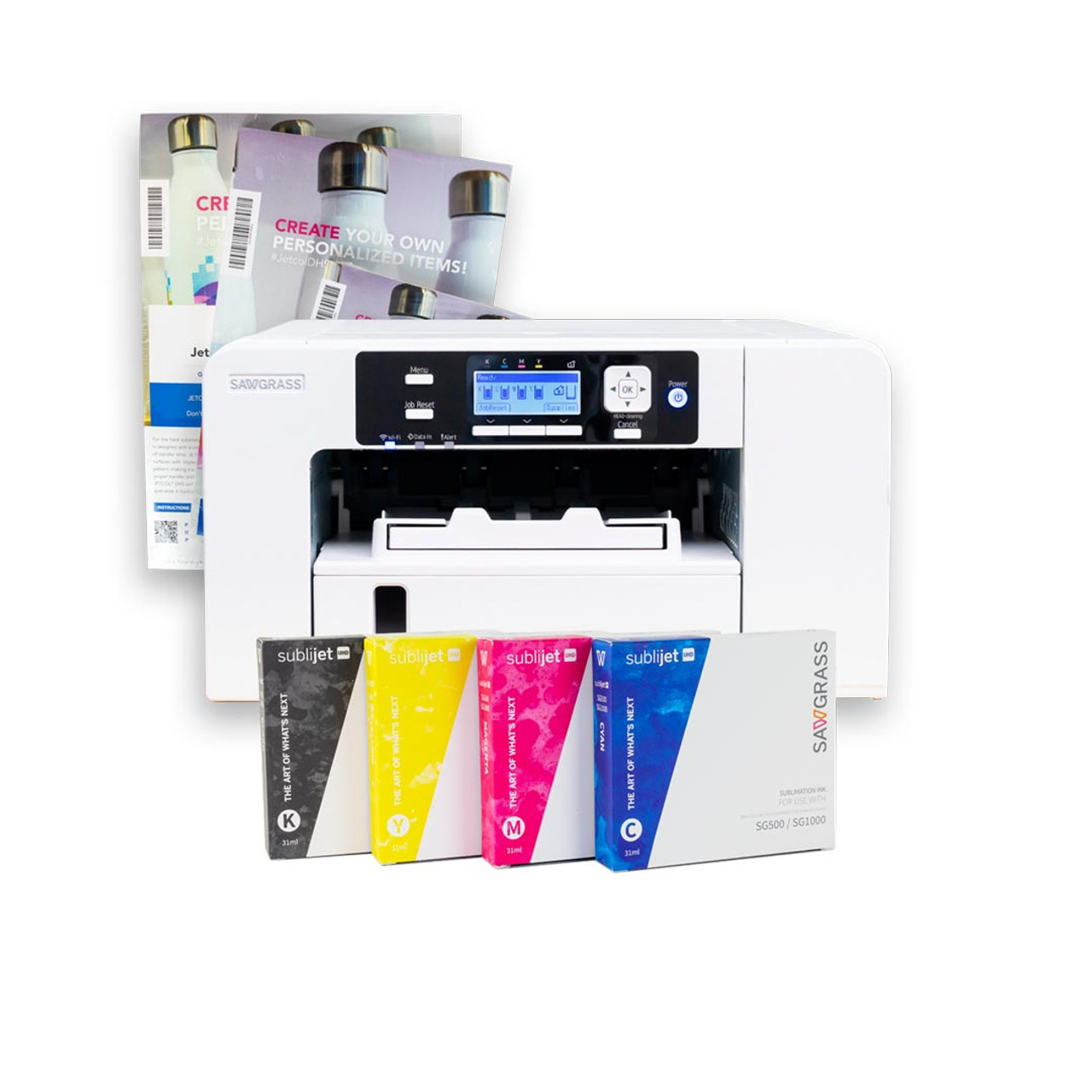 Sawgrass Impresora de sublimación SG500 con kit estándar SubliJet UHD para  impresión en blanco por sublimación. Incluye muestras, tinta Subli, bandeja