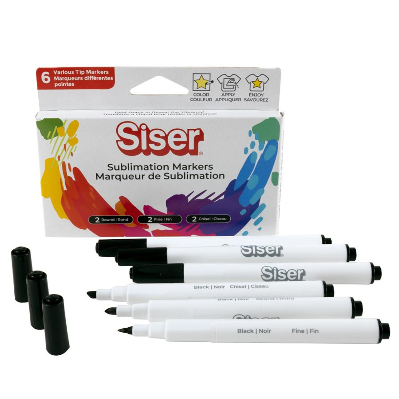 Siser Sublimation Marker Pen Pack in Black Ink Includes Fine, Round, and  Chisel Tips