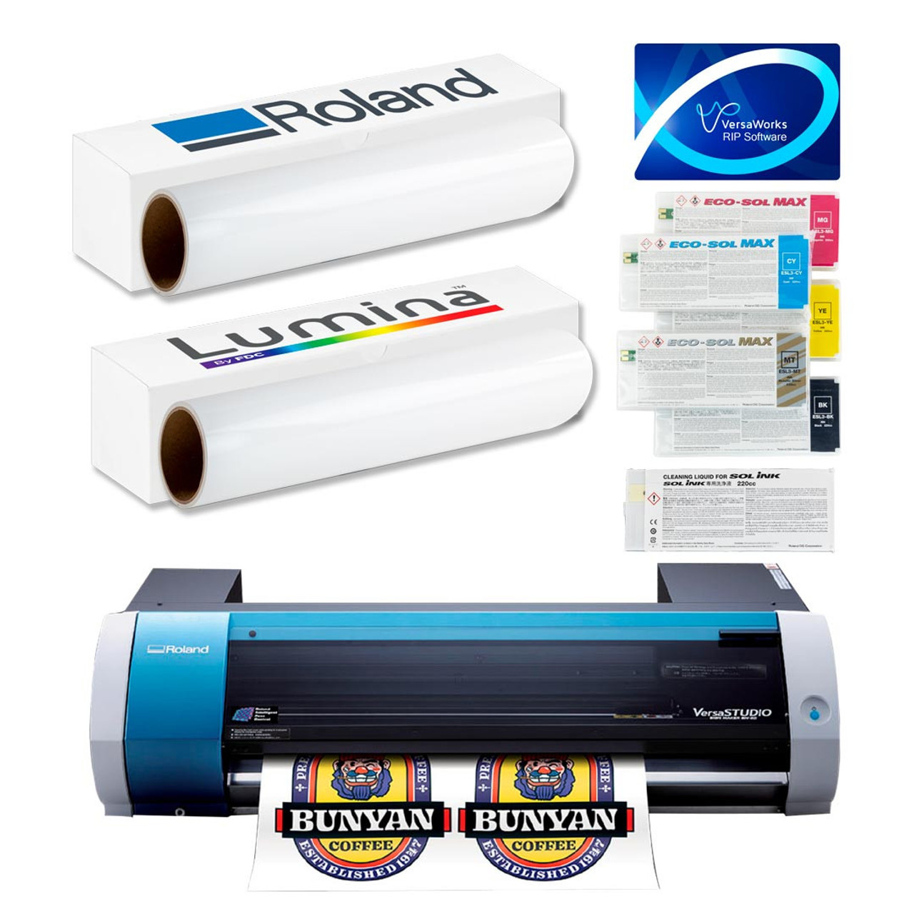 Roland VersaStudio BN-20 Desktop Eco-Solvent Inkjet Printer CMYK and Metallic Ink Set