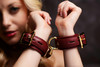 Strict Leather Luxury Burgundy Locking Wrist Cuffs (AE798-Wrist)